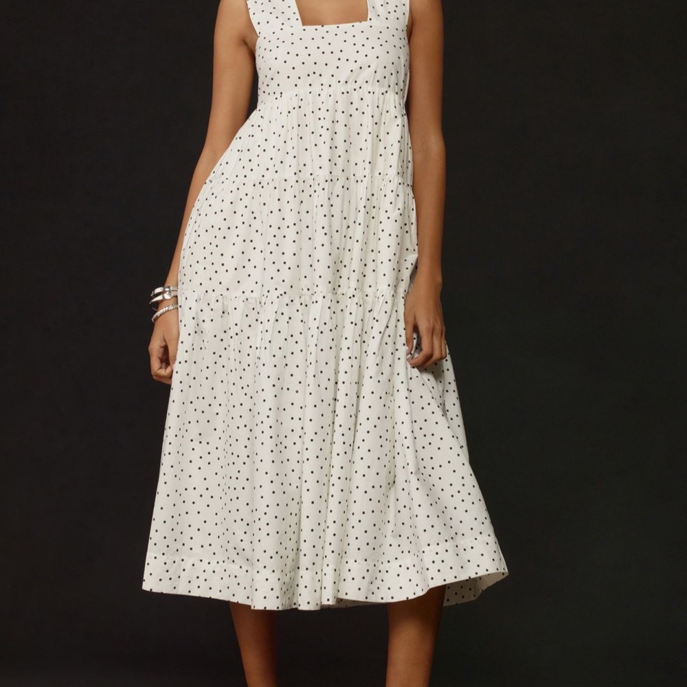 Helena Squareneck Midi Dress - Polka Dots